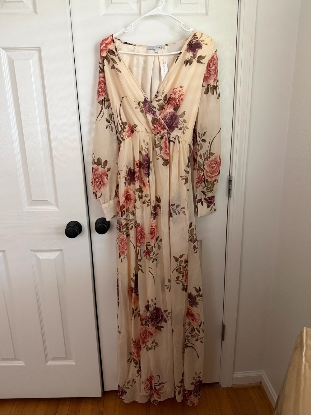 Baltic Born Cream Maxi Dress with Pink & Mauve Rose Print